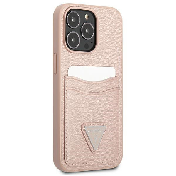 Etui Do iPhone 13 Pro Guess Saffiano Double Card Triangle Różowy