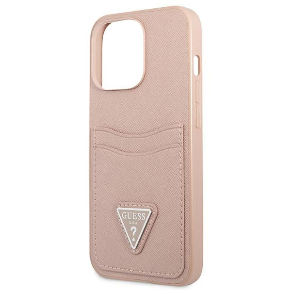 Etui Do iPhone 13 Pro Guess Saffiano Double Card Triangle Różowy