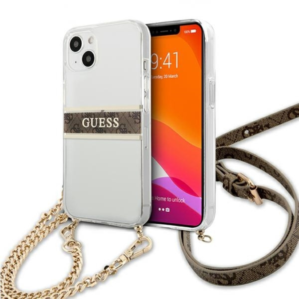 Etui Do iPhone 13 Mini Guess 4G Gold Stripe Crossbody Biały