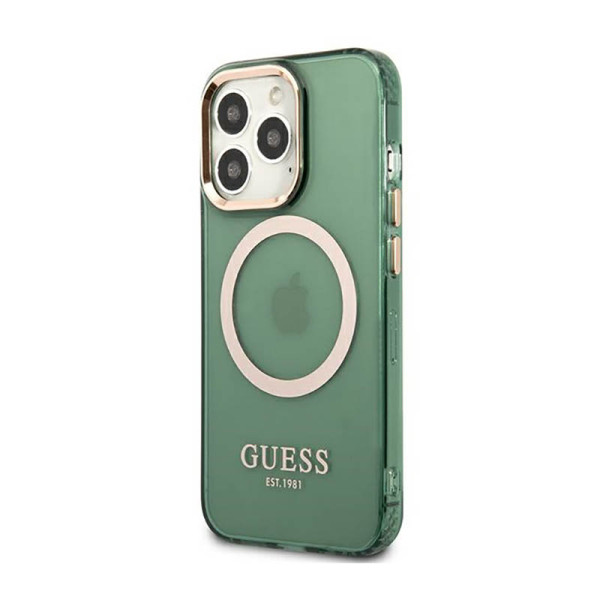 Etui Do iPhone 13 Pro Guess Gold Outline Translucent MagSafe Zielony