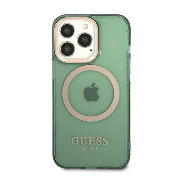 Etui Do iPhone 13 Pro Guess Gold Outline Translucent MagSafe Zielony