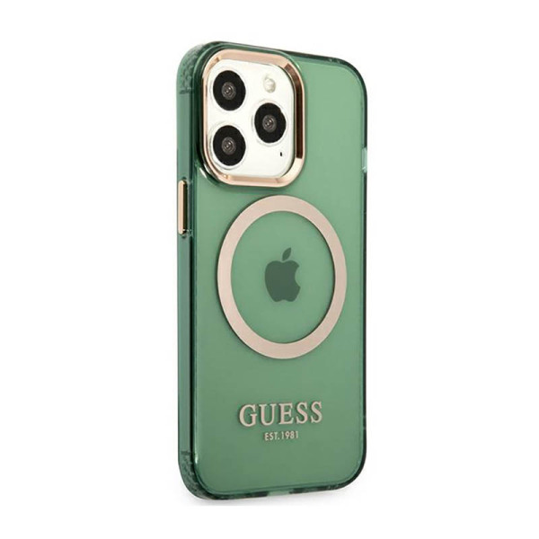 Etui Do iPhone 13 Pro Guess Gold Outline Translucent MagSafe Zielony