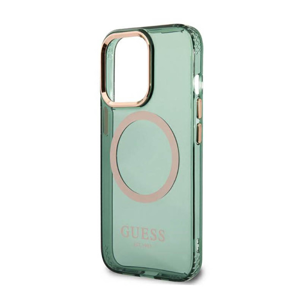 Etui Do iPhone 13 Pro Guess Gold Outline Translucent MagSafe Zielony