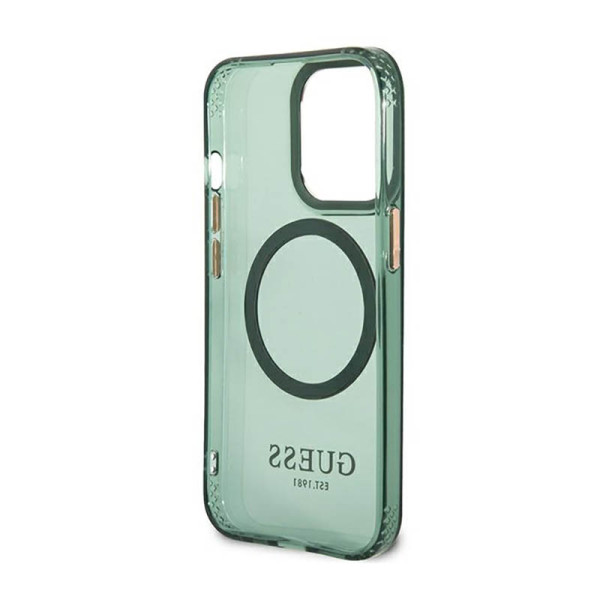 Etui Do iPhone 13 Pro Guess Gold Outline Translucent MagSafe Zielony