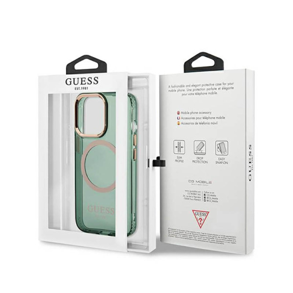 Etui Do iPhone 13 Pro Guess Gold Outline Translucent MagSafe Zielony