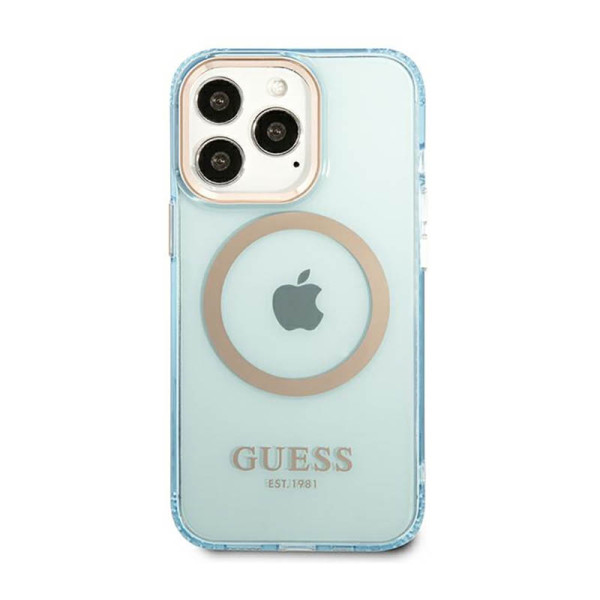 Etui Do iPhone 13 Pro Guess Gold Outline Translucent MagSafe Niebieski