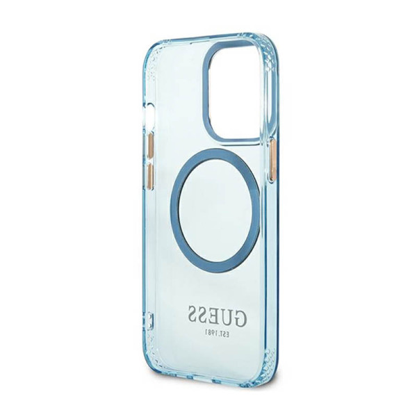Etui Do iPhone 13 Pro Guess Gold Outline Translucent MagSafe Niebieski