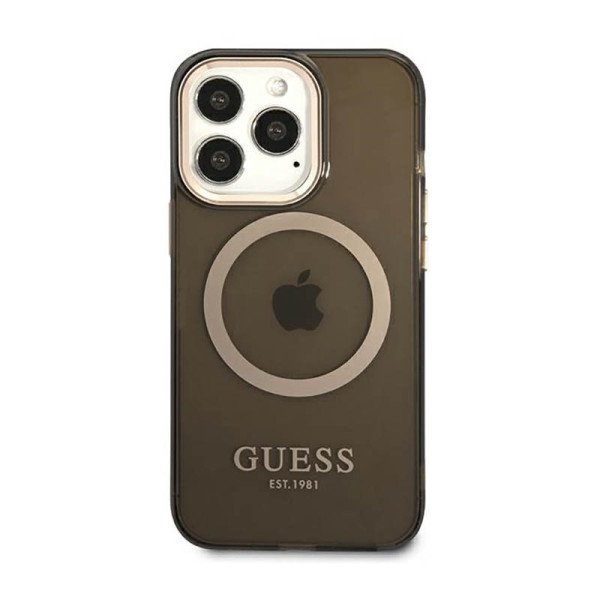 Etui Do iPhone 13 Pro Guess Gold Outline Translucent MagSafe Czarny