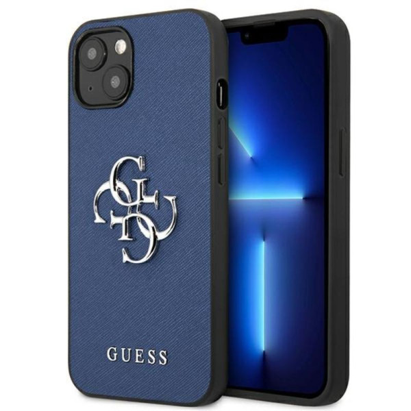 Etui Do iPhone 13 Mini Guess Saffiano 4G Big Silver Logo Niebieski