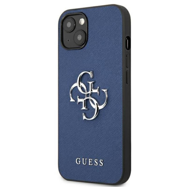 Etui Do iPhone 13 Mini Guess Saffiano 4G Big Silver Logo Niebieski