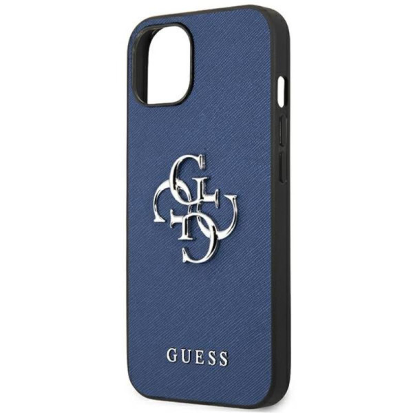 Etui Do iPhone 13 Mini Guess Saffiano 4G Big Silver Logo Niebieski