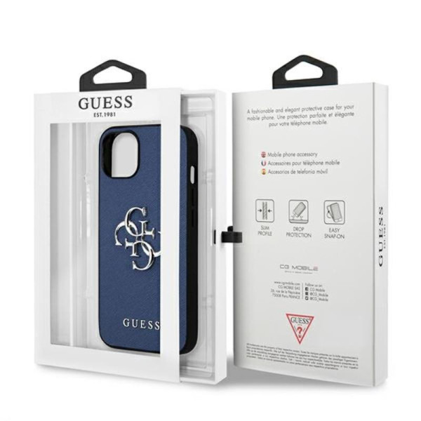 Etui Do iPhone 13 Mini Guess Saffiano 4G Big Silver Logo Niebieski
