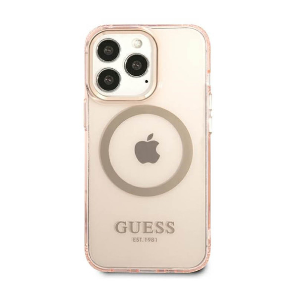 Etui Do iPhone 13 Pro Guess Gold Outline Translucent MagSafe Różowy