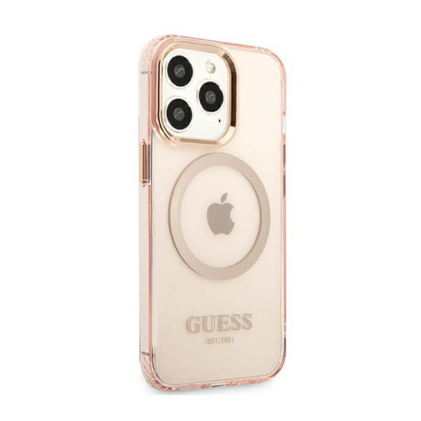 Etui Do iPhone 13 Pro Guess Gold Outline Translucent MagSafe Różowy