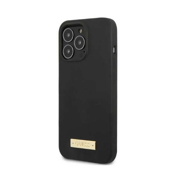 Etui Do iPhone 13 Pro Guess Silicone Logo Plate MagSafe Czarny