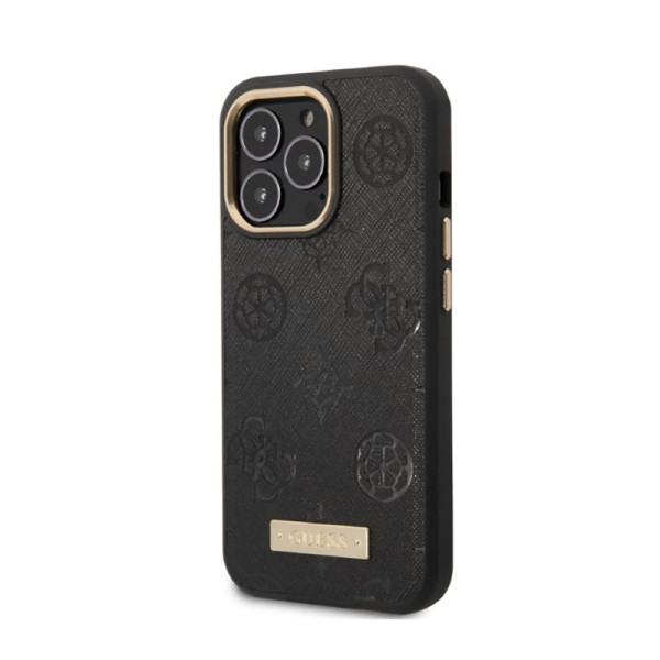 Etui Do iPhone 13 Pro Guess Peony Logo Plate MagSafe Czarny