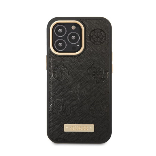 Etui Do iPhone 13 Pro Guess Peony Logo Plate MagSafe Czarny