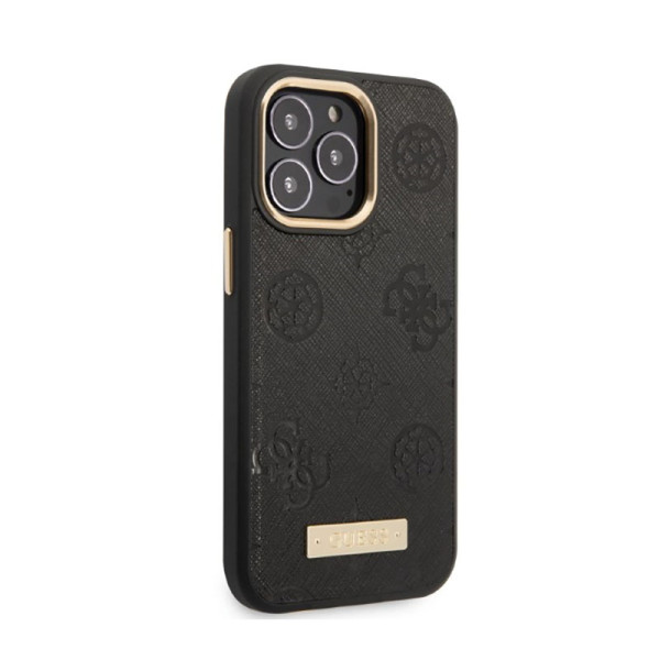 Etui Do iPhone 13 Pro Guess Peony Logo Plate MagSafe Czarny