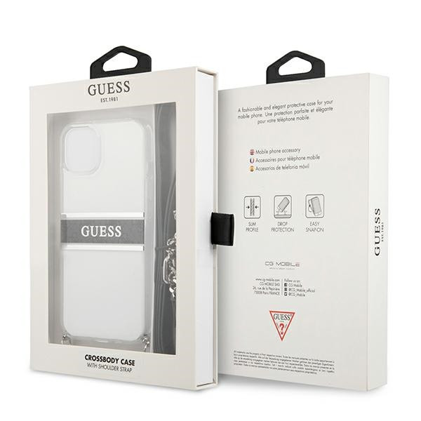 Etui Do iPhone 13 Mini Guess 4G Silver Stripe Crossbody Biały