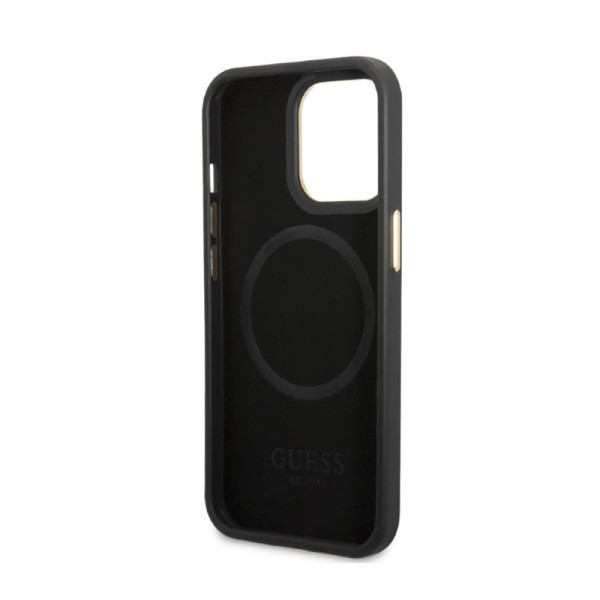 Etui Do iPhone 13 Pro Guess Peony Logo Plate MagSafe Czarny