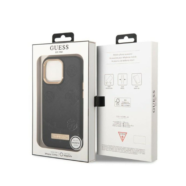 Etui Do iPhone 13 Pro Guess Peony Logo Plate MagSafe Czarny