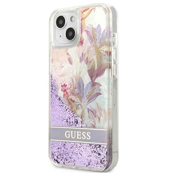Etui Do iPhone 13 Mini Guess Liquid Glitter Flower Fioletowy