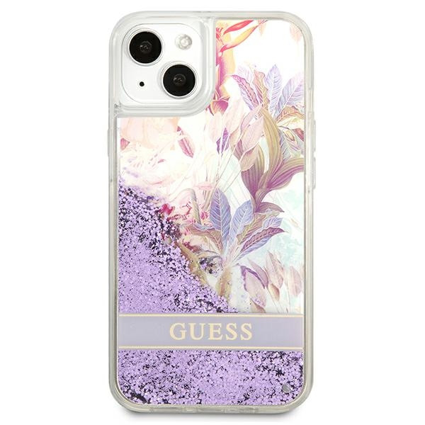 Etui Do iPhone 13 Mini Guess Liquid Glitter Flower Fioletowy