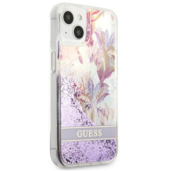 Etui Do iPhone 13 Mini Guess Liquid Glitter Flower Fioletowy