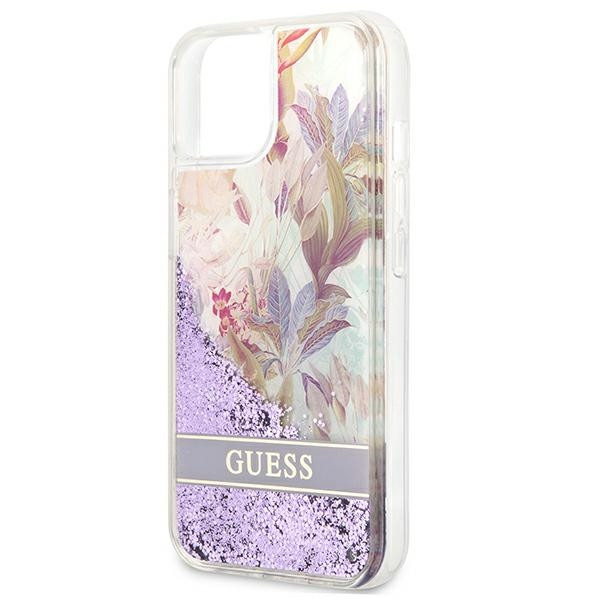 Etui Do iPhone 13 Mini Guess Liquid Glitter Flower Fioletowy