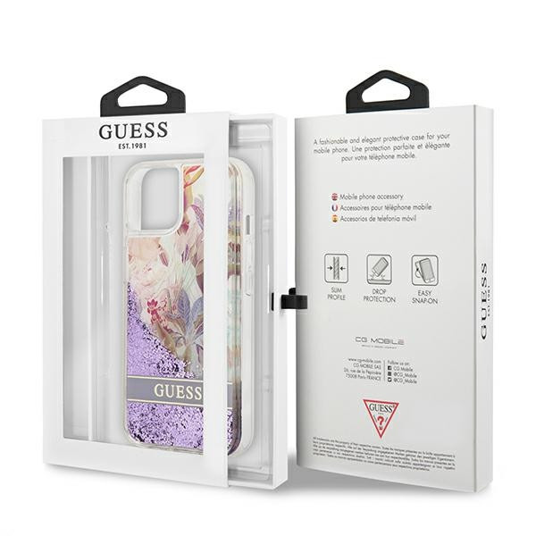 Etui Do iPhone 13 Mini Guess Liquid Glitter Flower Fioletowy