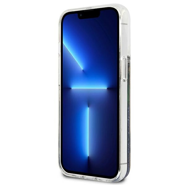 Etui Do iPhone 13 Mini Guess Liquid Glitter Flower Niebieski