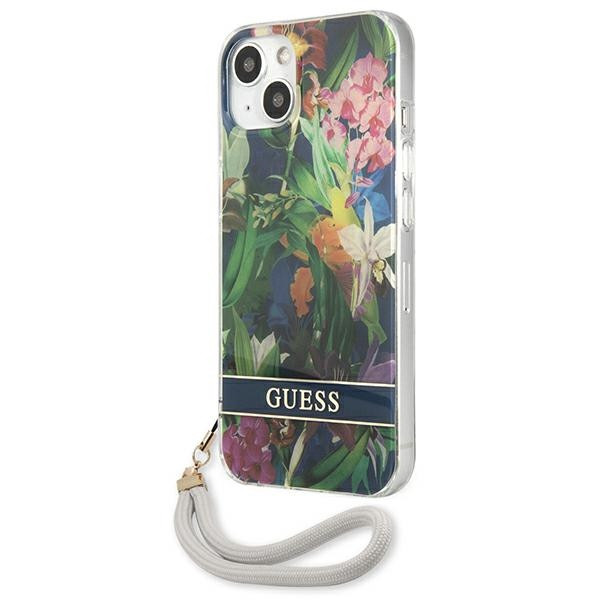 Etui Ze Smyczką Do iPhone 13 Mini Guess Flower Cord Niebieski