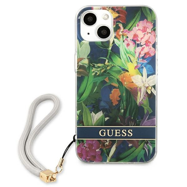 Etui Ze Smyczką Do iPhone 13 Mini Guess Flower Cord Niebieski