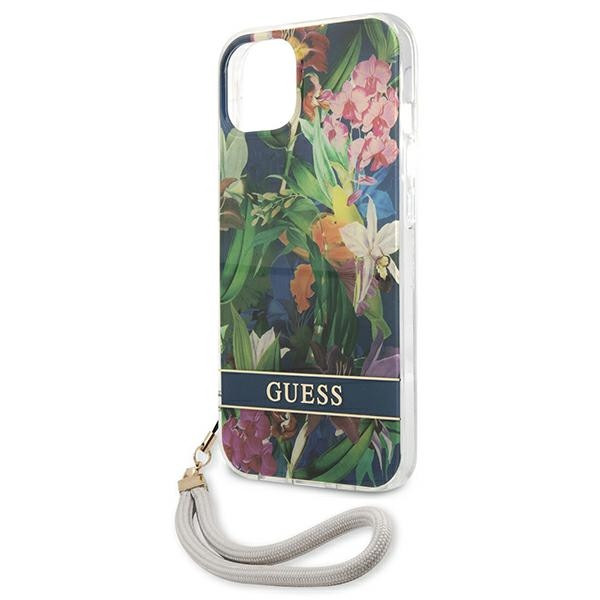 Etui Ze Smyczką Do iPhone 13 Mini Guess Flower Cord Niebieski