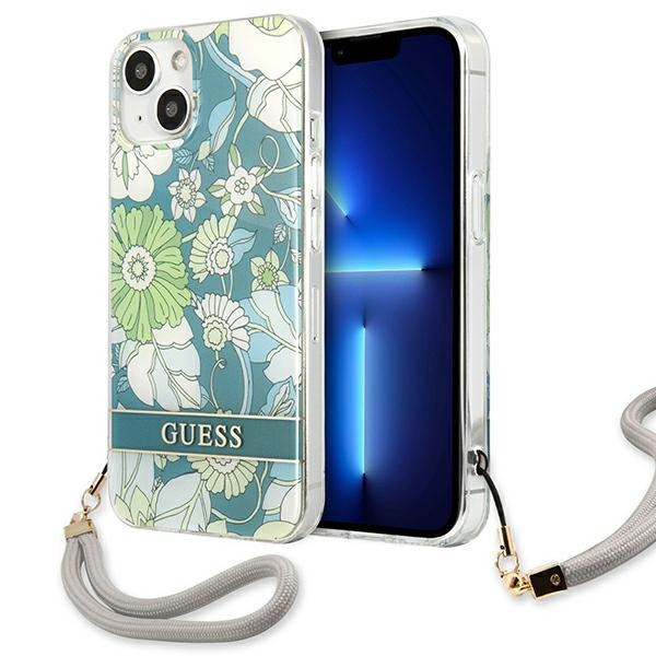 Etui Ze Smyczką Do iPhone 13 Mini Guess Flower Cord Zielony