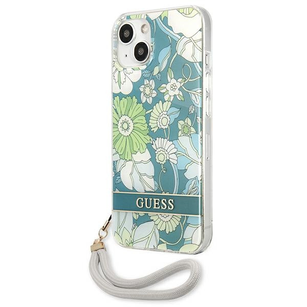 Etui Ze Smyczką Do iPhone 13 Mini Guess Flower Cord Zielony