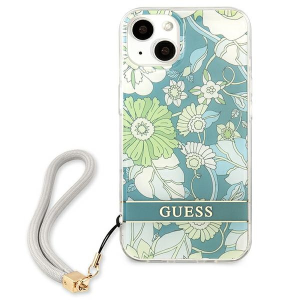 Etui Ze Smyczką Do iPhone 13 Mini Guess Flower Cord Zielony