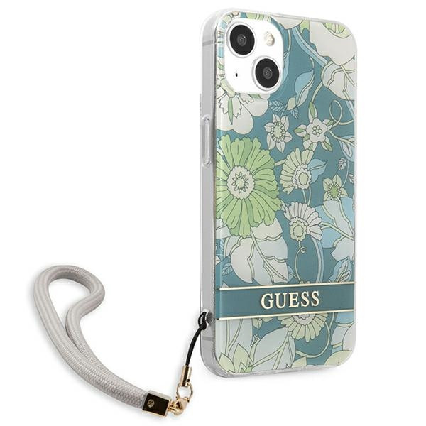 Etui Ze Smyczką Do iPhone 13 Mini Guess Flower Cord Zielony