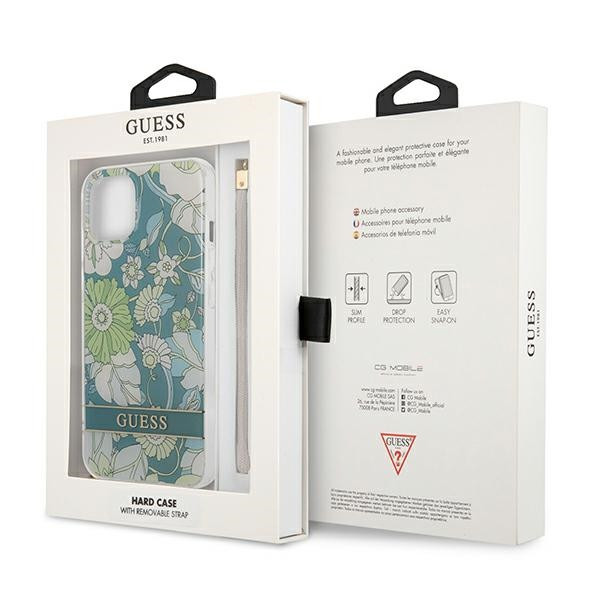 Etui Ze Smyczką Do iPhone 13 Mini Guess Flower Cord Zielony