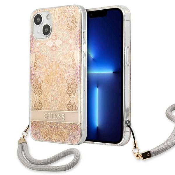 Etui Ze Smyczką Do iPhone 13 Mini Guess Flower Cord Złoty