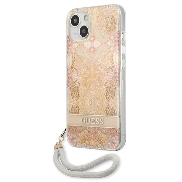 Etui Ze Smyczką Do iPhone 13 Mini Guess Flower Cord Złoty