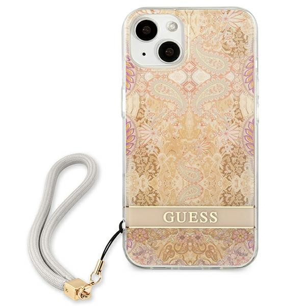 Etui Ze Smyczką Do iPhone 13 Mini Guess Flower Cord Złoty