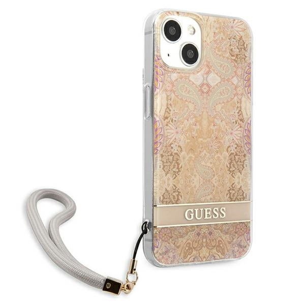 Etui Ze Smyczką Do iPhone 13 Mini Guess Flower Cord Złoty