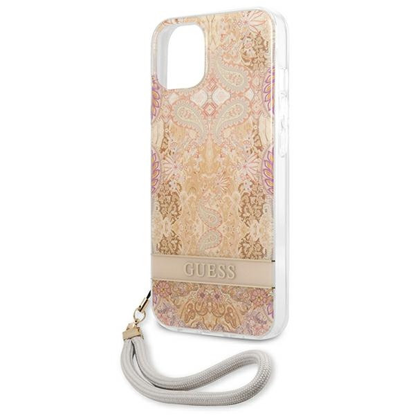 Etui Ze Smyczką Do iPhone 13 Mini Guess Flower Cord Złoty