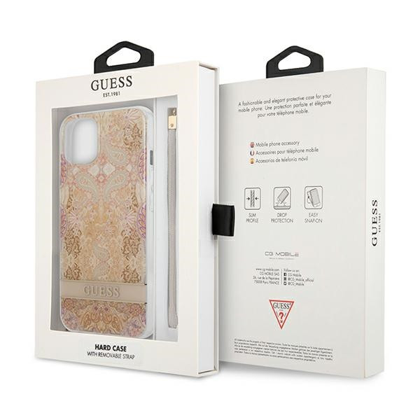 Etui Ze Smyczką Do iPhone 13 Mini Guess Flower Cord Złoty