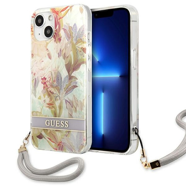 Etui Ze Smyczką Do iPhone 13 Mini Guess Flower Cord Fioletowy