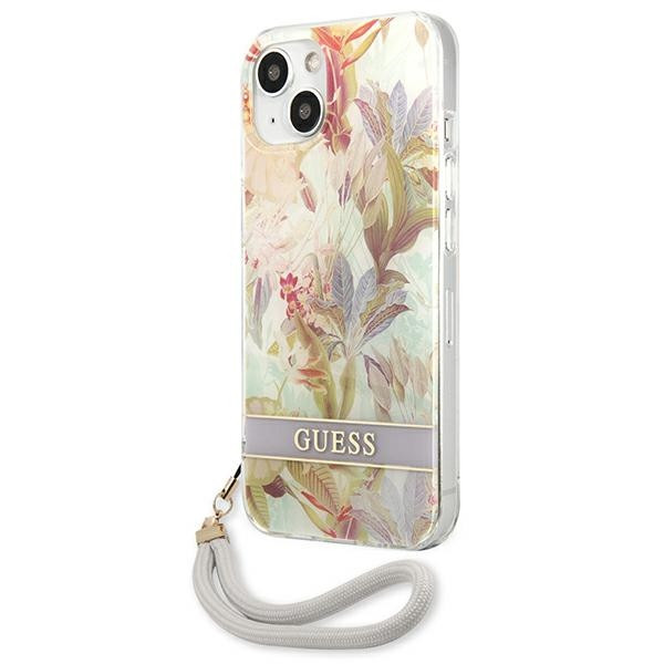Etui Ze Smyczką Do iPhone 13 Mini Guess Flower Cord Fioletowy