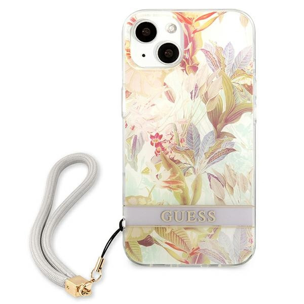 Etui Ze Smyczką Do iPhone 13 Mini Guess Flower Cord Fioletowy