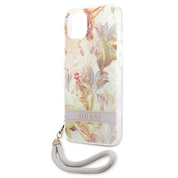 Etui Ze Smyczką Do iPhone 13 Mini Guess Flower Cord Fioletowy