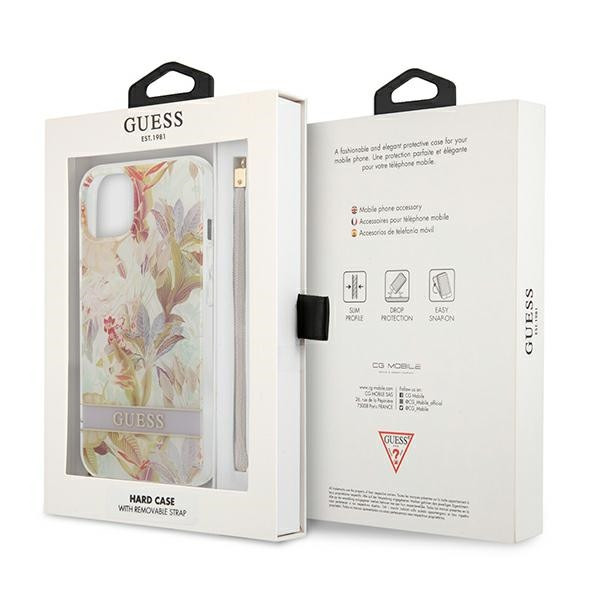 Etui Ze Smyczką Do iPhone 13 Mini Guess Flower Cord Fioletowy